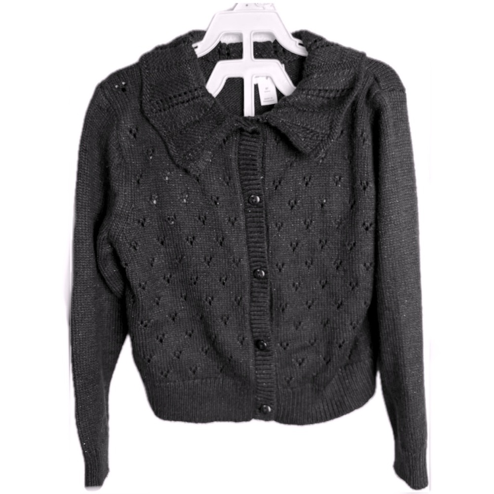 Cat & Jack Girl’s Size 5 Textured Knit Black Cardigan Sweater w/ Sparkle Fleck